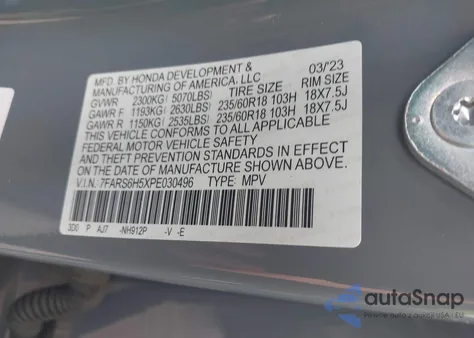 2023 Honda Cr-V Hybrid Sport z USA, uszkodzony, nr VIN 7FARS6H5XPE030496